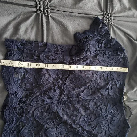 AX Paris Women's short sleeve crochet 2 piece navy dress - Picture 9 of 10